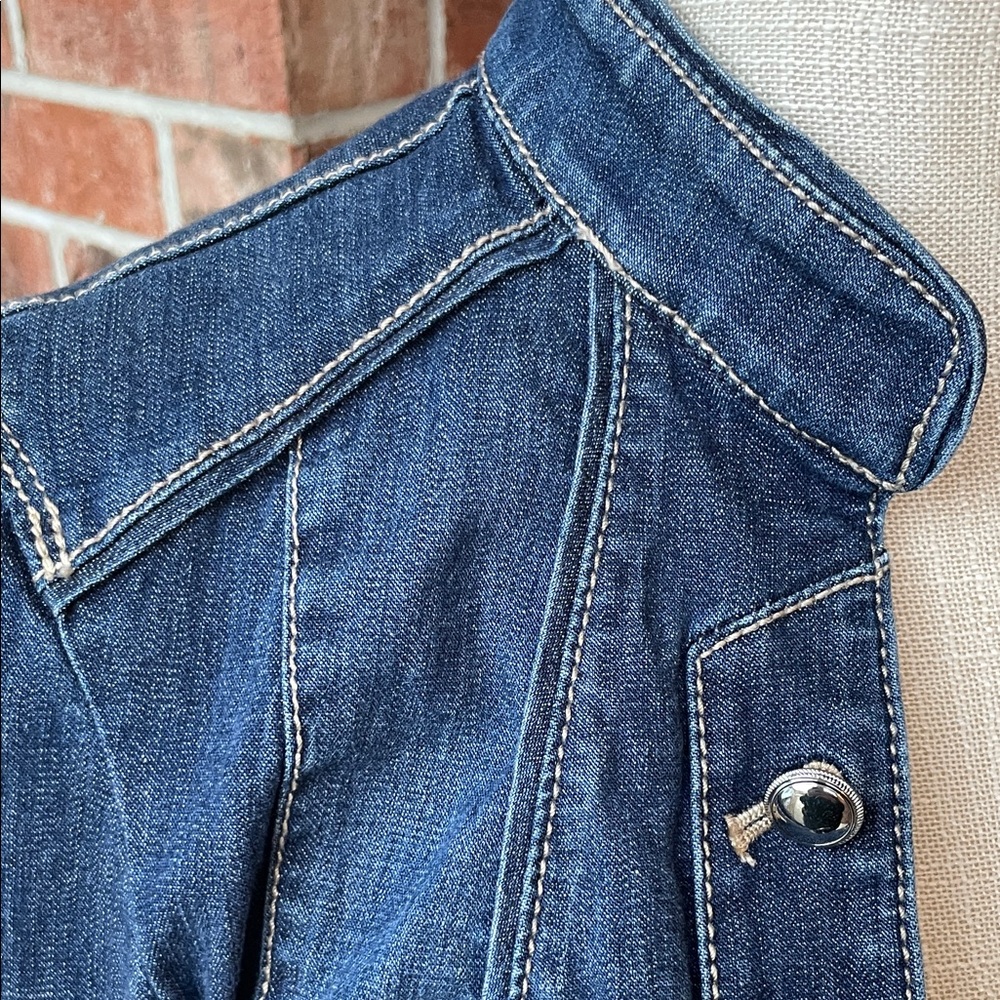 White House Black Market Dark Blue Denim Military-Style Jean Jacket - Picture 3 of 11